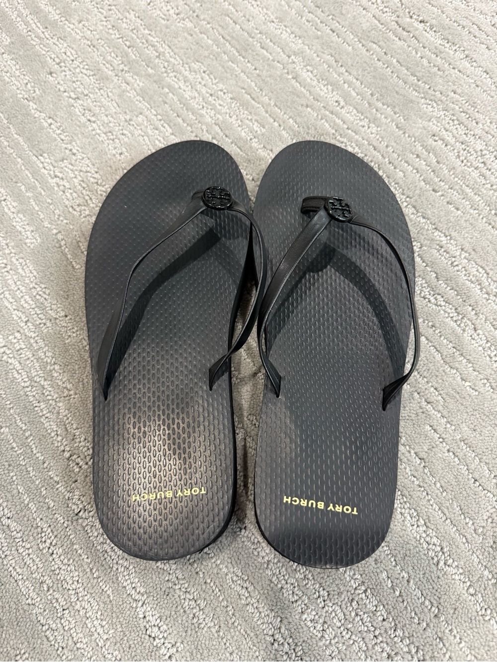 Tory Burch Flatform Flip Flops Black Double T Logo Sandals Size 8 - Picture 5 of 7